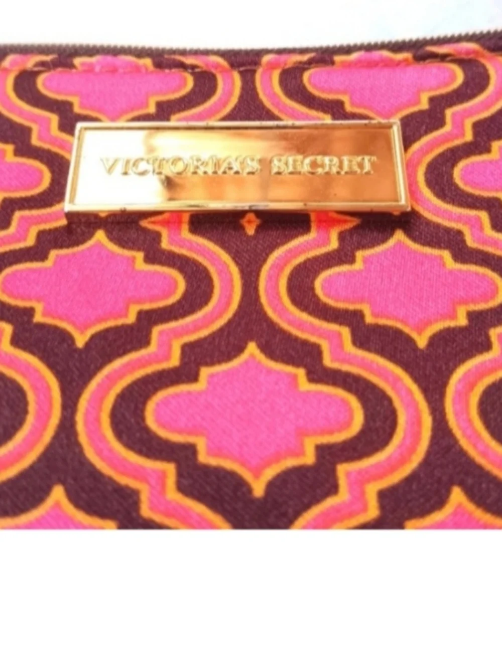 Victoria's Secret Wristlet | EUC | Pink, Brown & Yellow | Goldtone Hardward